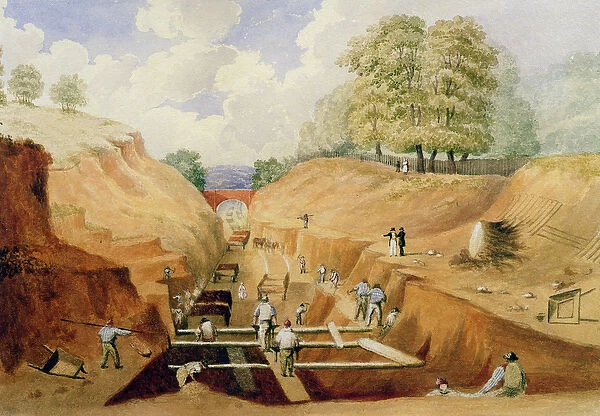 Building the Brighton Railway, 1840 (w  /  c on paper)