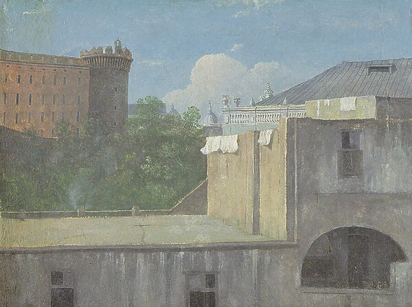 Buildings in Naples with the north-east side of Castel Nuovo, 1782 (oil on paper)
