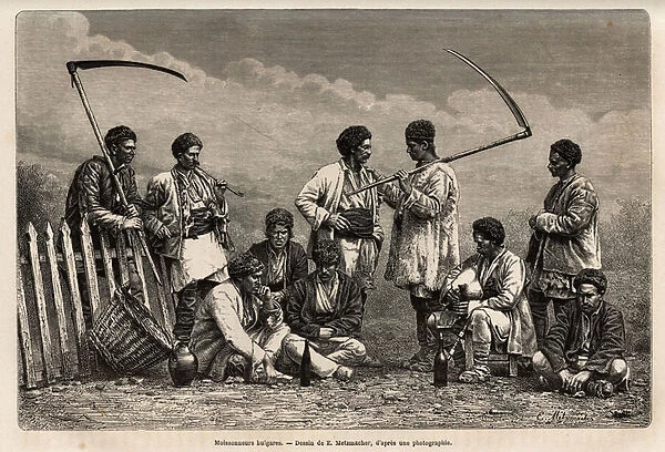 The Bulgarian harvesters, during their break, with their fake