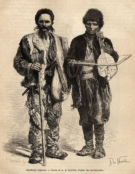 Bulgarian itinerant beggars, including a blind person playing ghuzla
