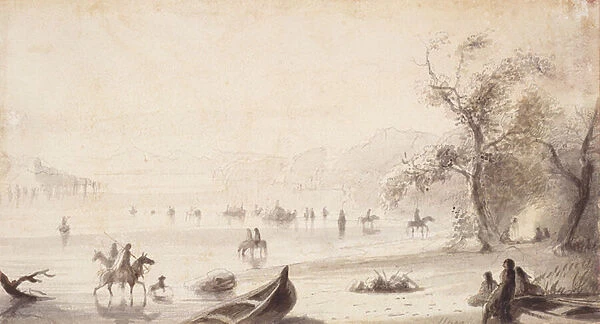 Bull Boating Across the Platte, c. 1837 (drawing on paper)