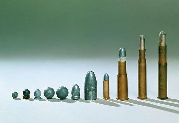 Eleven bullets ranging from revolver size to big game Magnum Express, 20th century