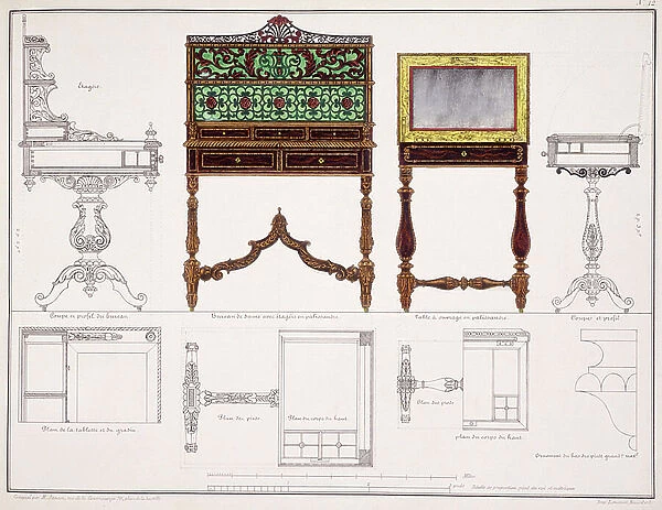 Bureau Design, from Album sur L'Ebinisterie: Le Guide du Fabricant de Meubles, Michel Jansen, Paris, late 19th century