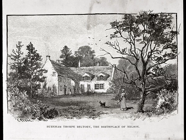 Burnham Thorpe Rectory, Nelsons birthplace (engraving)
