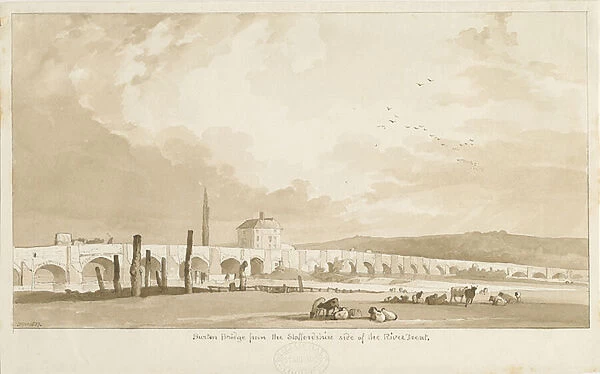 Burton-upon-Trent Bridge and Town: sepia drawing, 1837 (drawing)
