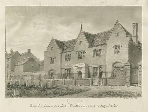 Burton-upon-Trent - Grammar School: sepia drawing, 1839 (drawing)