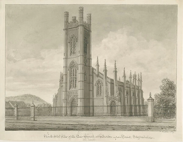 Burton-upon-Trent - Holy Trinity Church: sepia drawing, 1839 (drawing)