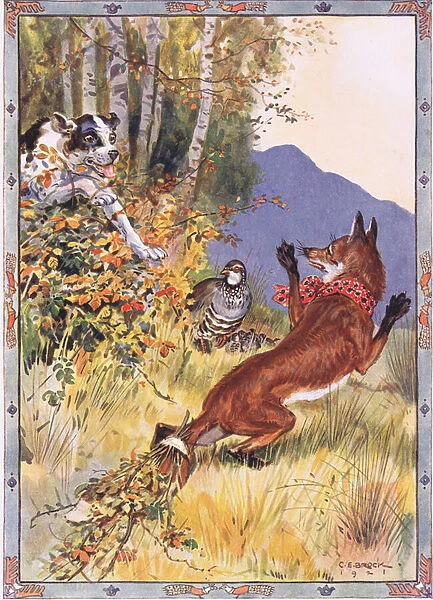 Out of the bushes sprang the dog, scene from THe Story of the Partidge