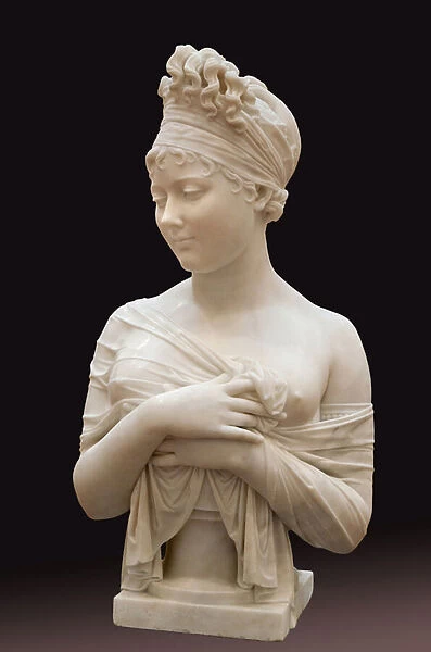 Bust of Juliette Recamier, dit Madame Recamier (1777-1849), woman of letters, Wonderful under the Directoire, figure of opposition to Napoleons regime, her litterary salon was frequent by Mme de Stael and Chateaubriand