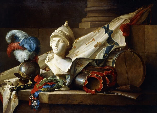 A Bust of Minerva with Armour and Weapons on a Stone Ledge, 1777 (oil on canvas)