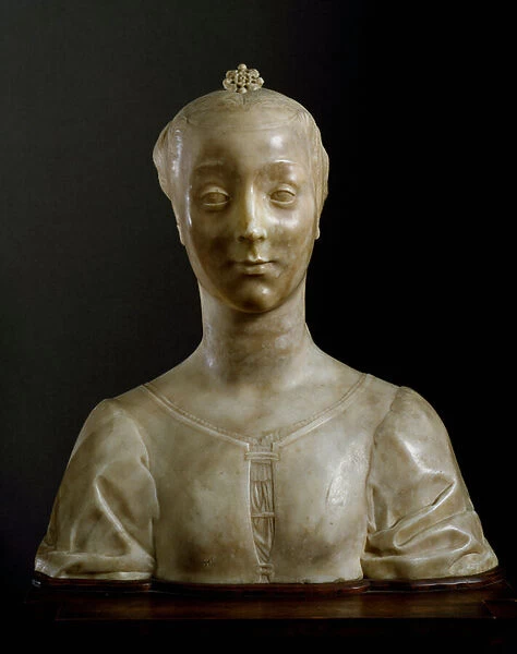 Bust of young lady Marble sculpture by Desiderio da Settignano (ca. 1430-1464) Dim