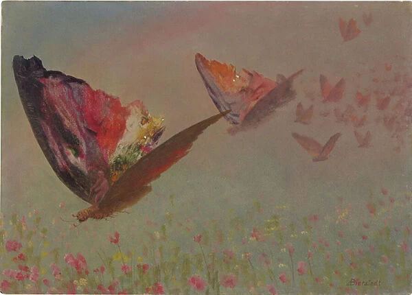 Butterflies with Riders (oil on paper laid down on board)