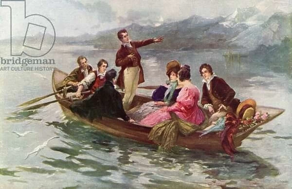 Byron and Shelley on the Lake of Geneva (colour litho)