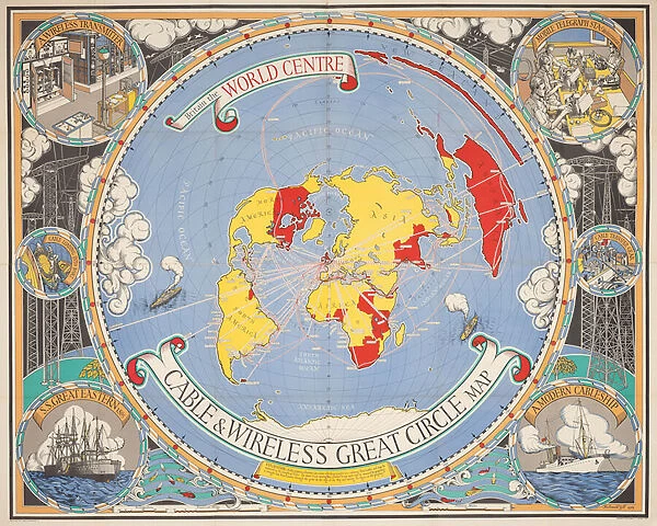 Cable & Wireless Great Circle Map, 1945 (colour litho)