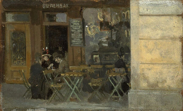 Cafe in Dieppe, c. 1884-5 (oil on panel)