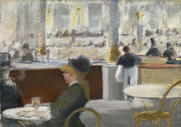 A Cafe on the Place du Theatre-Francais, c. 1877-78 (pastel on canvas)