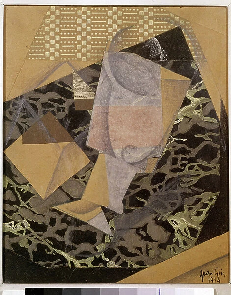 At the cafe. Spanish Cubist painting by Juan Gris (1887 - 1927), 1914. Private collection