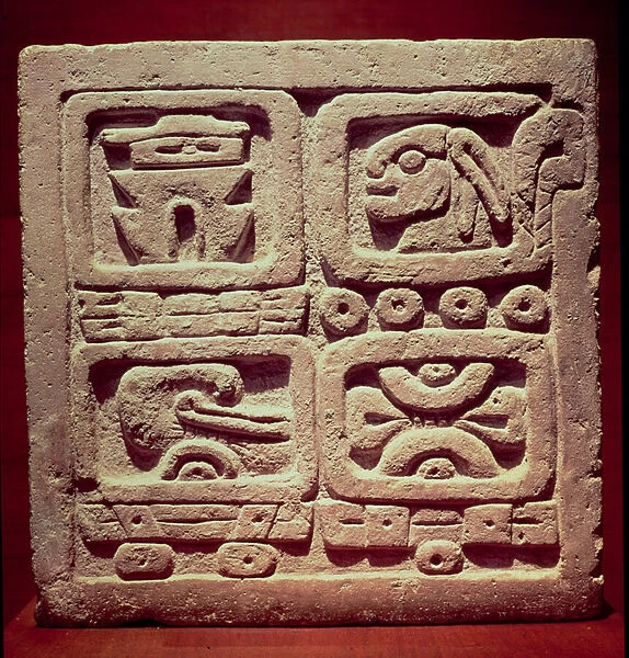 Calendar with four glyphs, Toltec (856-1250) (stone)