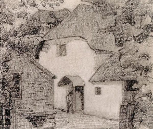 The Caller at the Mill, 1918-19 (crayon on paper)