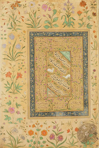 Calligraphy by the Iranian master Ali al-Mashhadi (1442-1519) in a Mughal mount (ink
