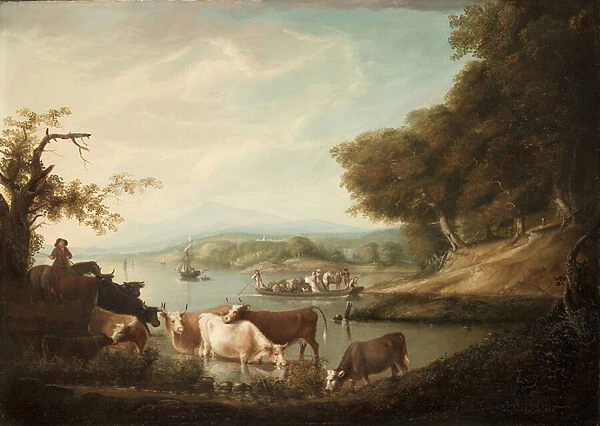 A Calm Watering Place--Extensive and Boundless Scene with Cattle, 1816 (oil on panel)