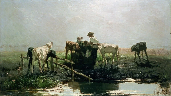 Calves at a Pond, 1863