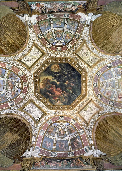Camera delle Aquile, ceiling with the Fall of Icarus in the central panel surrounded by