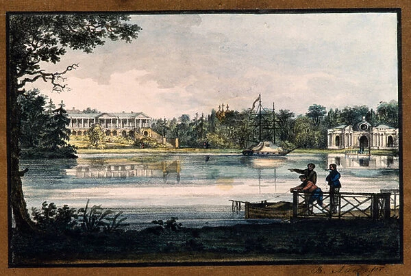 'Cameron Gallery at the Catherine Palace in Tsarskoye Selo'by Valerian Platonovich Langer (1799-1870), Lithograph, watercolour, ca 1820, State Open-air Museum Tsarskoye Selo, St. Petersburg