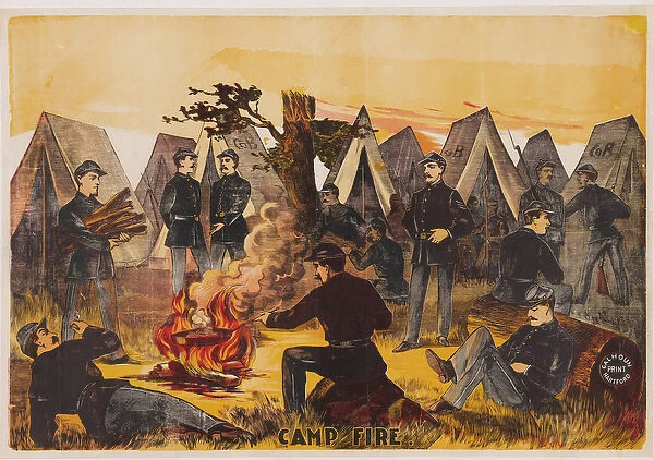Camp Fire, pub. C. 1865 (colour lithograph)