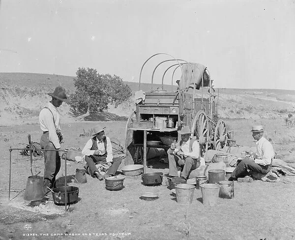 Camp wagon on a Texas roundup, c. 1900 (b  /  w photo)