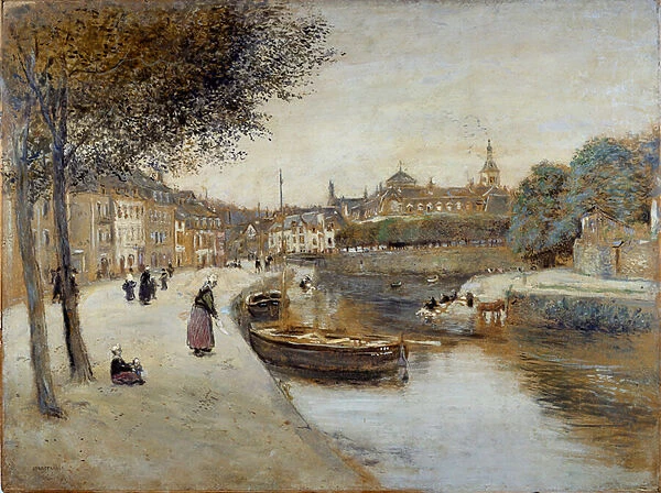 A Canal in Quimperle Painting by Jean Francois Raffaelli (1850-1924), 20th century