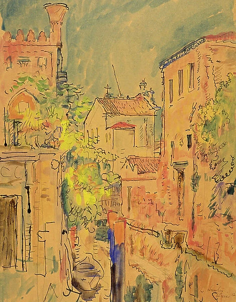 A Canal in Venice, 1922 (w / c, ink and pencil on paper)