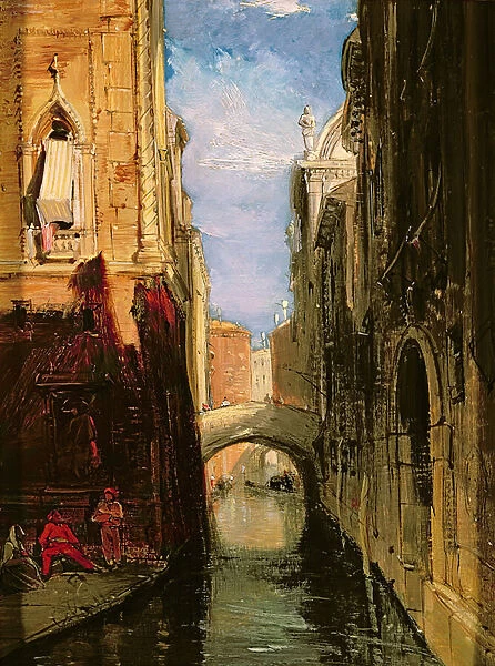 A Side Canal, Venice (oil on canvas)