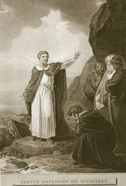 Canute reproving his courtiers, engraved by G. Noble, illustration from David Hume