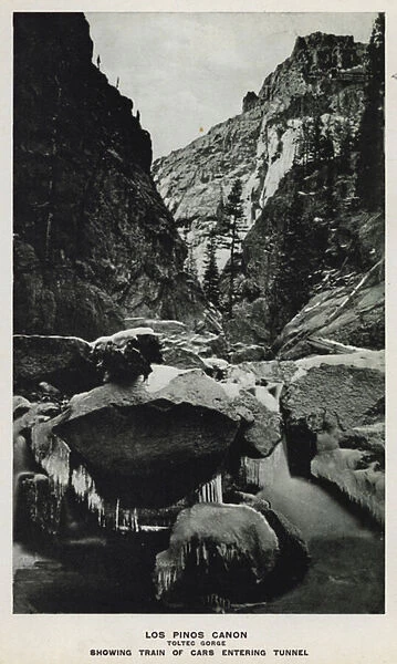 Canyons of Colorado: Los Pinos Canon, Toltec Gorge, Showing Train of Cars Entering Tunnel (b  /  w photo)