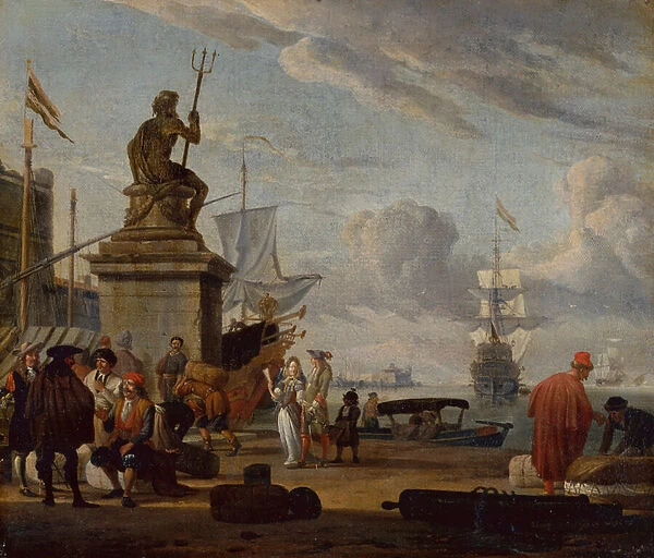 A Capriccio Mediterranean Harbour with Elegant Figures and Merchants
