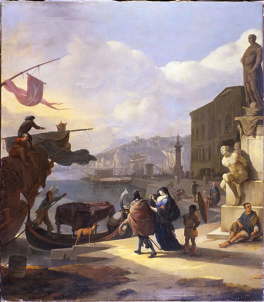 A Capriccio of a Mediterranean Port (oil on canvas)