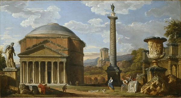 Capriccio of Roman Ruins with the Pantheon, 1737 (oil on canvas)