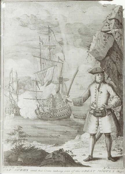 Captain Avery capturing the Ganj-i-Sawai on 8th September 1695 (engraving)