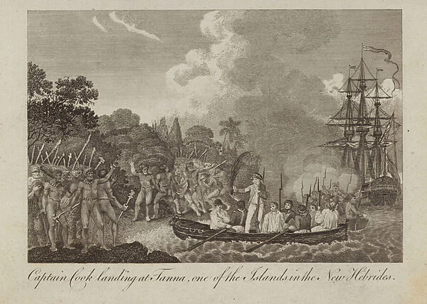 Captain Cook landing at Tanna (engraving)
