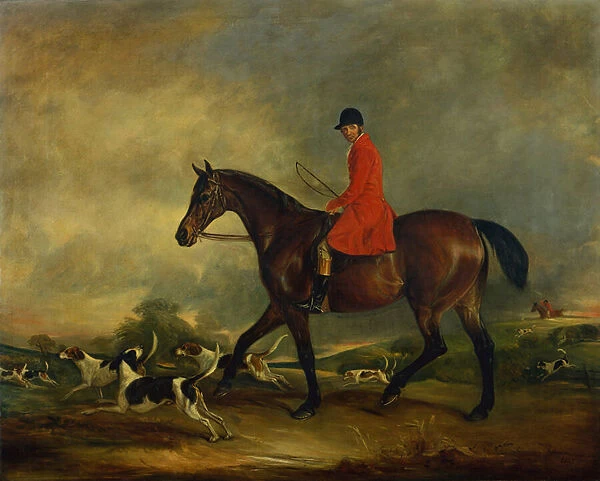 Captain Garth on his Bay Hunter with Hounds, 1845 (oil on canvas)