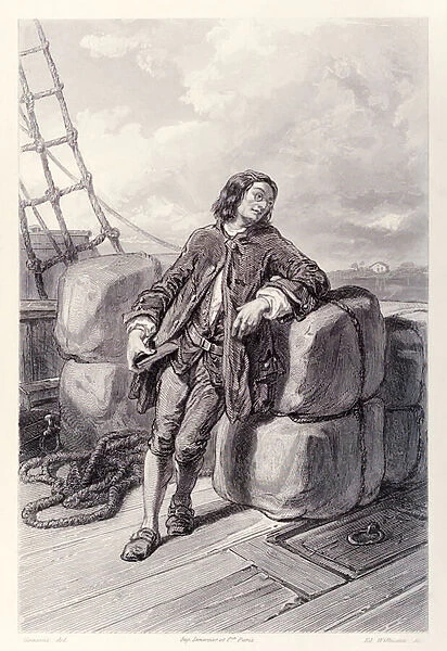 Captain Lemuel Gulliver at sea on his merchant ship, from French Edition of
