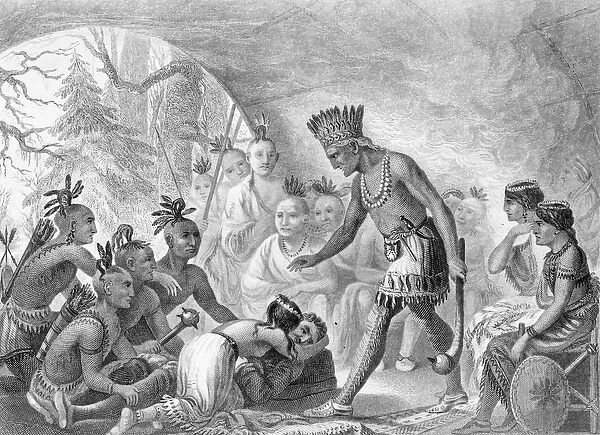 Captain Smith rescued by Pocahontas, 1607, engraved by D. G. Thompson, 19th century