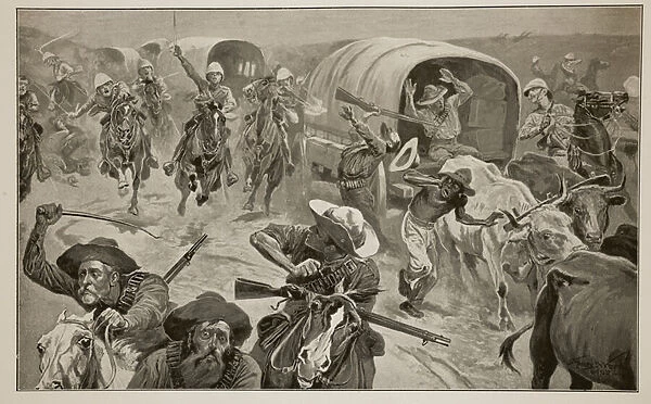 Capture of Boer Convoy by General Frenchs Troops near Kimberley (litho)
