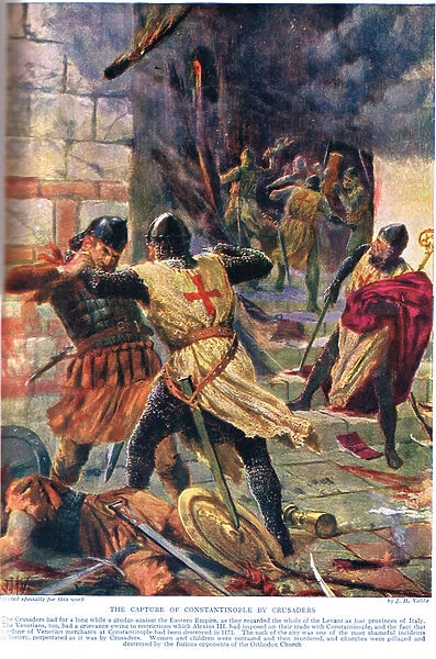 The Capture of Constantinople by Crusaders (colour litho)