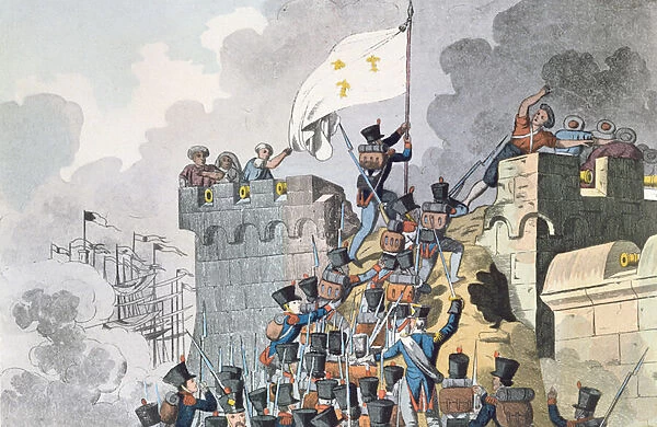 Capture of the Emperors Fort in Algiers in 1830 (colour litho)