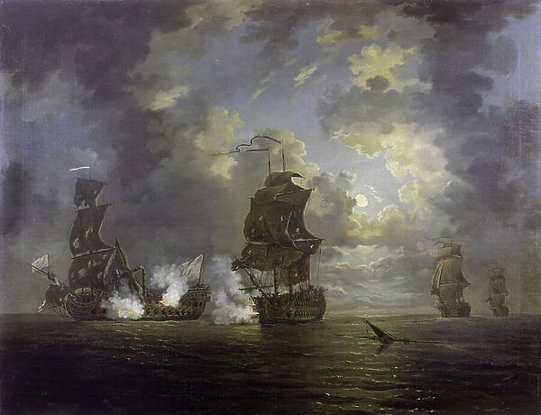 The capture of the Foudroyant by HMS Monmouth on February 18, 1758