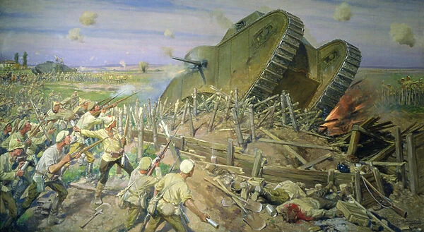 The Capturing of a Tank near Kakhovka, 1927 (oil on canvas)