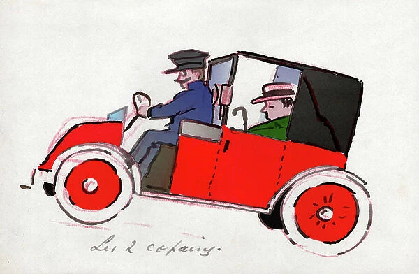 Car with driver. (drawing, circa 1910)