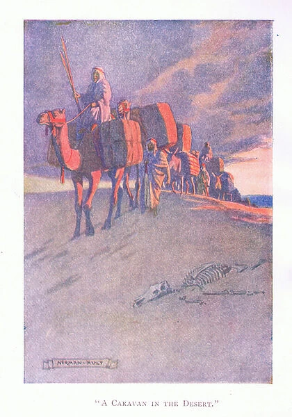 A caravan in the desert, 1928 (colour litho)